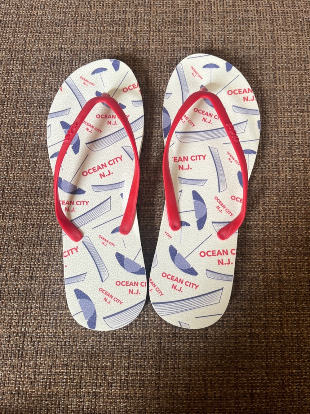 Women’s Red Strap Flip Flop Sandals with Ocean City Print